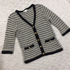 Cabi Coco Black and White Cardigan Gold Buttons